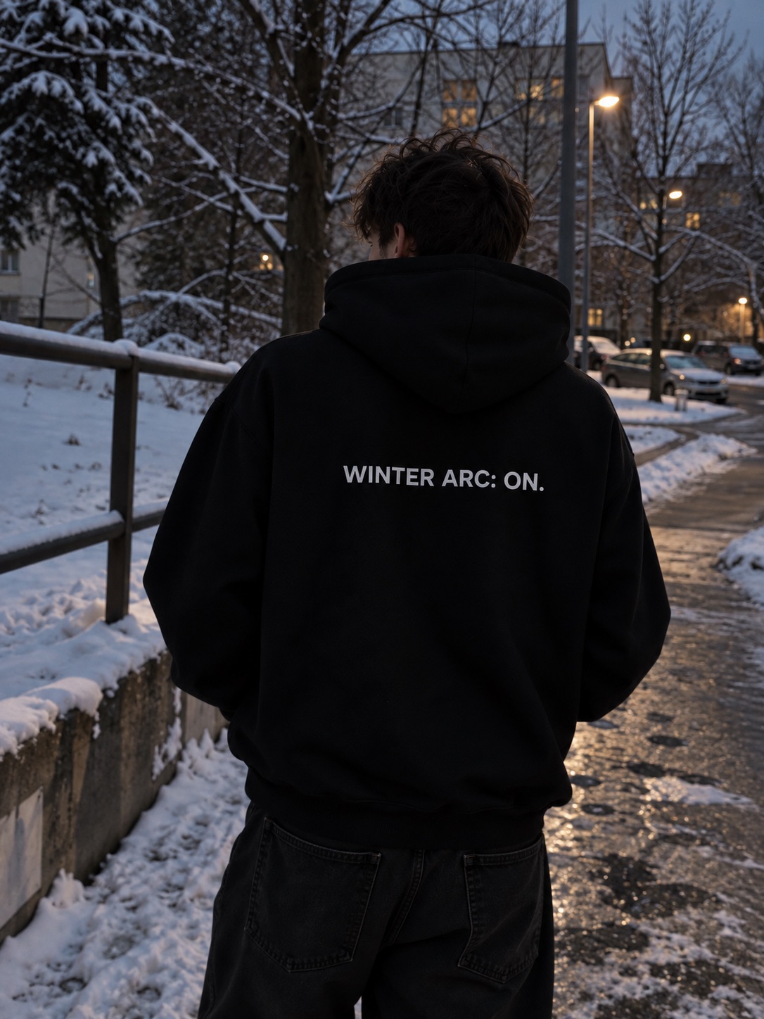 WINTER ARC: ON. mikina čierna – chrbát na modelovi